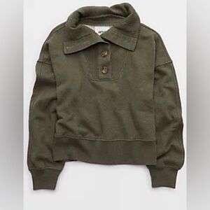 Aerie Best Button Sweatshirt- Olive